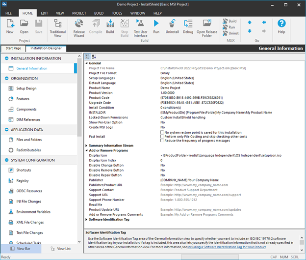 General Information view